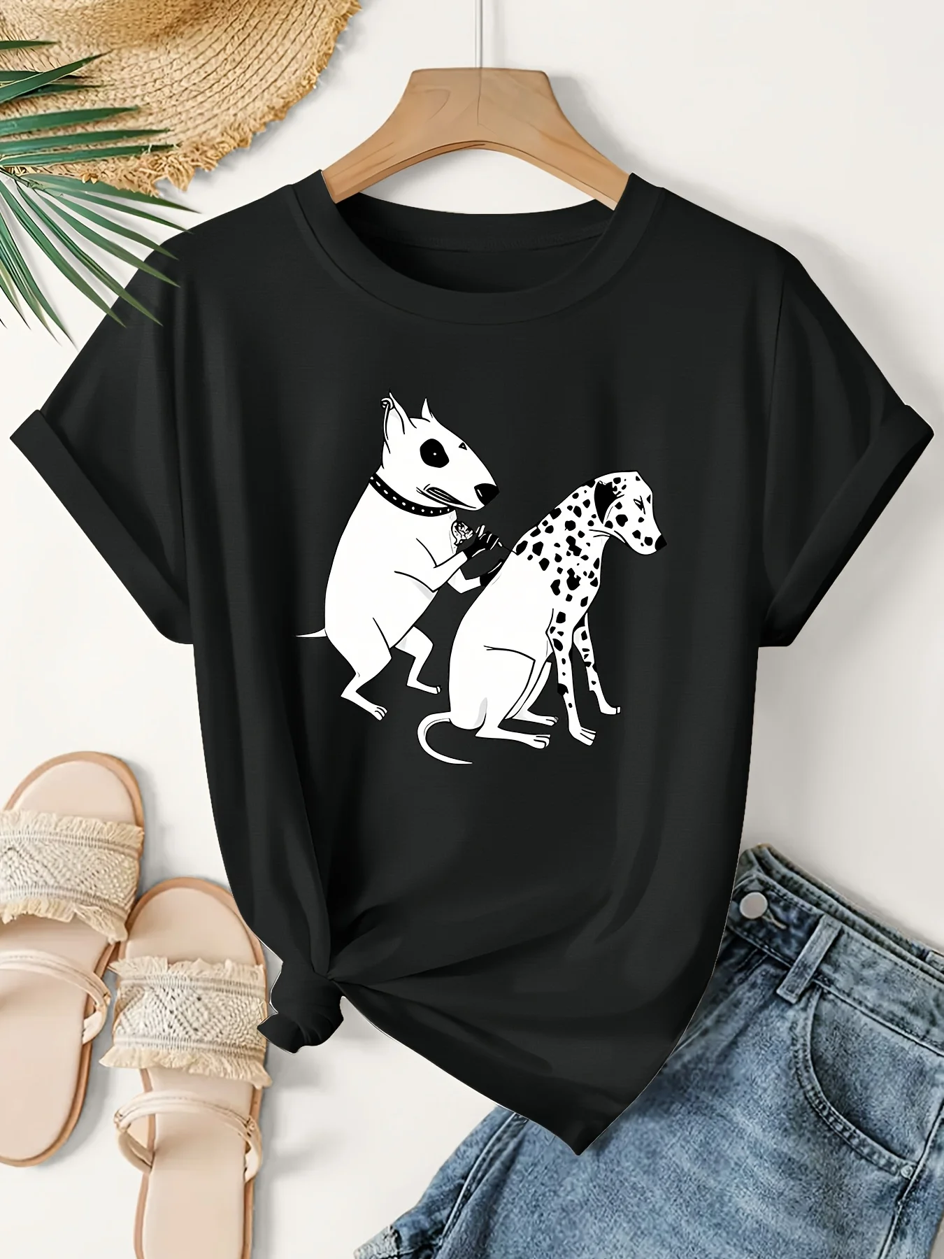 Women's Men with Bull Terrier & Dalmatian Dog Tattoo Design T-shirt Vintage Fashion Tee Harajuku Cotton Streetwear Oversized